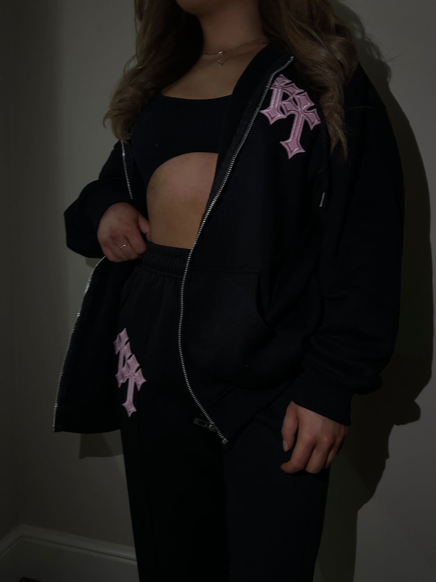 Black Cross Wide Leg Joggers