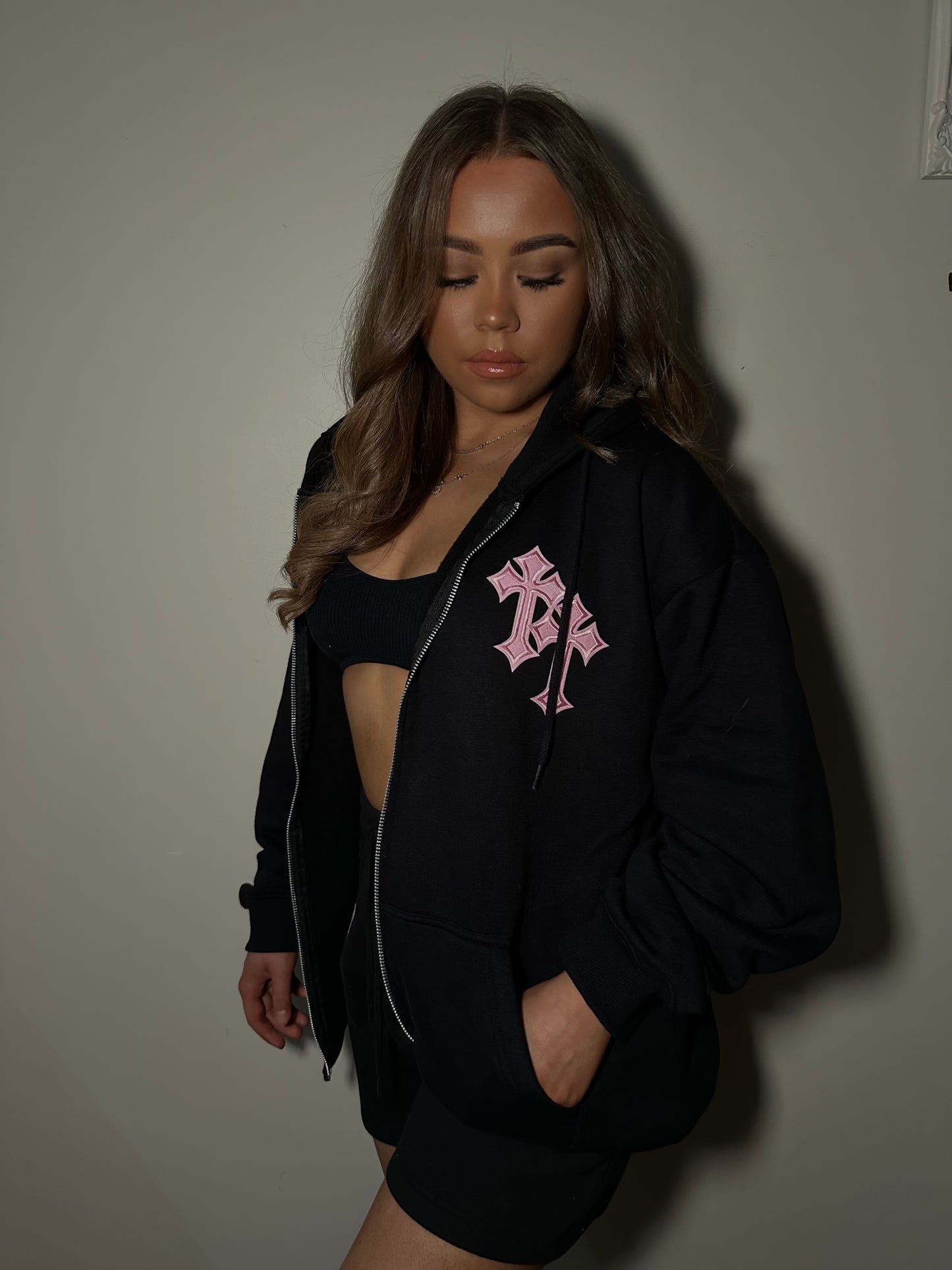 Black Cross Zip Up Jacket