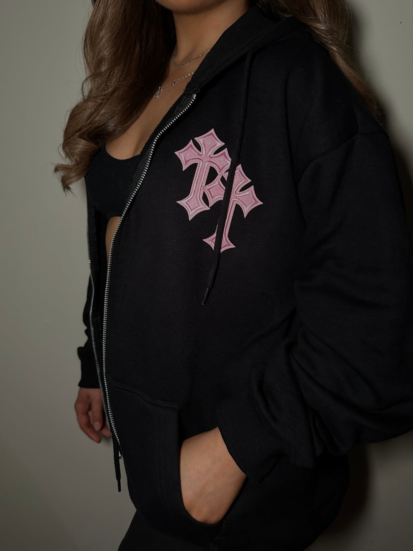 Black Cross Zip Up Jacket